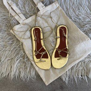 Dimitras Workshop AGORA Gladiator sandals, ankle wrap sandals, Gold leather